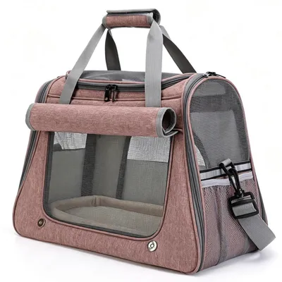 Obrázok produktu pre Prepravná taška pre mačky, priedušná, skladacia, vhodná pre zvieratá do 9 kg, rozmer 45x23x35 cm, ružová farba