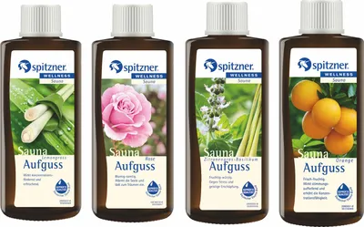 Produktbild von Spitzner Saunaaufguss 4 Düfte Lemongras Rose Zitronengras-Basilikum Orange 4x 190 ml