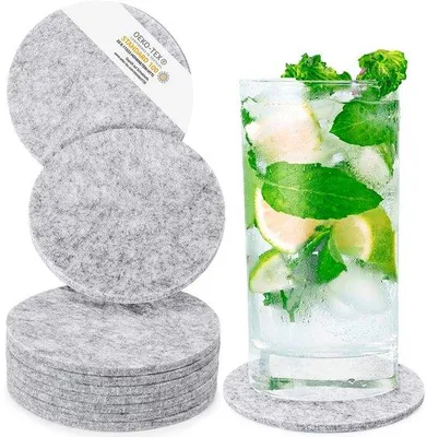 Obrázek produktu pro Skleněné podtácky s koženým štítkem, sada 10 ks