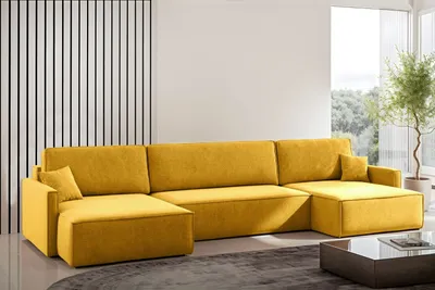Zdjęcie produktu dla Sofa Narożna w Kształcie Litery U Carlos z Funkcją Spania i Pojemnikiem na Pościel Tkanina Salvador Żółty