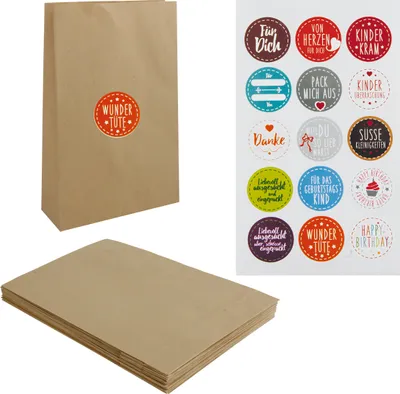 Image de 12 x sacs en papier pour cadeaux, autocollants inclus Sacs cadeaux en papier
