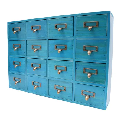 Image de 16 tiroirs Boîte de rangement en bois Tiroir de bureau Organisateur bleu