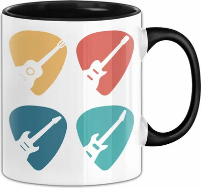 Produktbild von Gitarrenspieler Geschenk Tasse Gitarre Vintage Plektrum Kaffee-Becher (Schwarz)