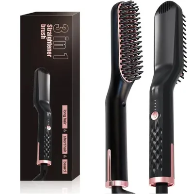 Produktbild von Haarglätter, Haarglättungsbürste, Bartglätter für Männer, 3-in-1-Haarglättungsbürste, Keramik, 30 Sekunden schnelles Aufheizen