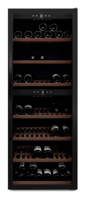Produktbild von mQuvée Freistehender Weinkühlschrank - WineExpert 126 Fullglass Black | 2 Temperaturzonen | Abschließbar | Buchenholzregale auf Schienen | UV-Glastür