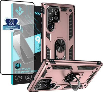 Produktbild von Armor Outdoor Handyhülle für Samsung Galaxy S22 Ultra Handy Panzer Case Schutzhülle mit 9H Displayglas Displayschutz Farbe: Rosegold