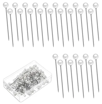 Stecknadeln mit Perlenkopf, 100 Stück, 38 mm, Edelstahl, weiß