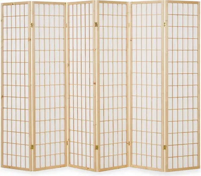 Image de 6 Panneaux Shoji Paravent Japonais Bois Naturelle Séparateur de Pièce