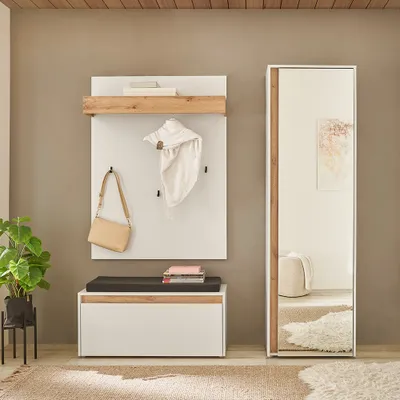 Produktbild von Garderoben Set in weiß mit Eiche CRISP-61, 3-teilig modern