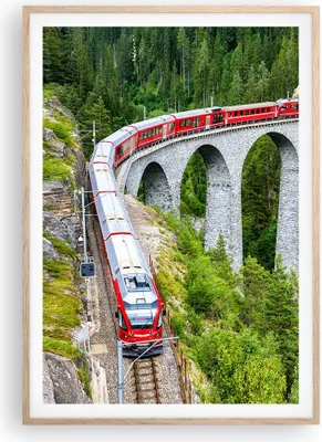 Produktbild von Gerahmtes Poster - Rahmen in heller Eiche - Viadukt Landwasser Zug - 70x100 cm - Wand Bild - Wanddeko - Wandbilder - Kunstposter - Wandposter - Bilderrahmen - Bilder - Kunstdruck - P2NPA70x100-4605