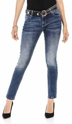 Produktbild von WD471 Damen Slim-Fit-Jeans im klassischen 5-Pocket-Design