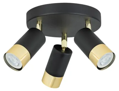 Produktbild von KAR-LIGHTING Deckenstrahler 3-flammig Schwarz/Gold, Metall – dreh- und schwenkbar, GU10-Fassungen, für Esszimmer Wohnzimmer Küche, inkl. Montagezubehör