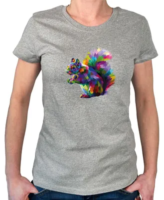 Produktbild von Huuraa Damen T-Shirt Eichhörnchen Colorful L Sport Grey Bio Baumwolle Fairtrade Damenshirt Geschenkidee