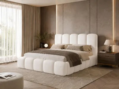 Produktbild von Emlar Polsterbett Teddy 160x200 cm - Designerbett mit Bettkasten & Lattenrost - Velvet-Stoff - Doppelbett mit Stauraum Weiß (Magic Velvet 2200)