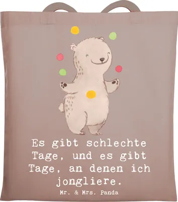 Produktbild von Mr. & Mrs. Panda Tote Bag Bär Jonglieren - Braun Pastell - Geschenk, Zirkus, Artistik, Tragetasche, Laptoptasche, Schultasche, Tasche, Jutebeutel, Jongleur