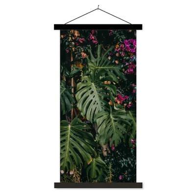 Produktbild von MuchoWow® Textilposter Monstera (Lochpflanze) Hintergrund 40x80 cm mit schwarzem Rahmen - Wandemalerei