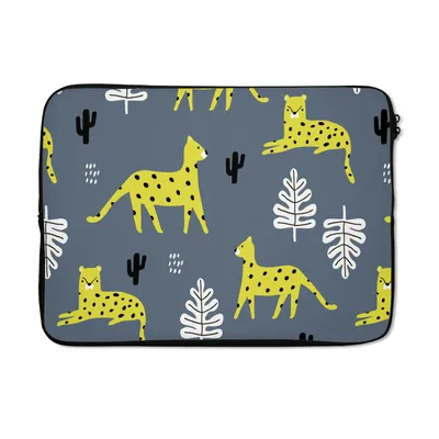 Produktbild von MuchoWow® Laptop Hülle 14 ZollLeopard - Blatt - Muster Laptoptasche - Laptoptasche - Stoßsicher - Schutzhaube
