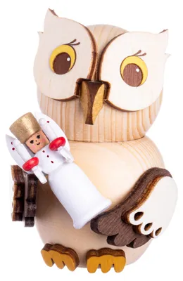 Produktbild von Drechslerei Kuhnert - Mini-Eulen aus Holz - mit Engel - ca. 7 cm groß - als Dekoration oder Geschenk geeignet