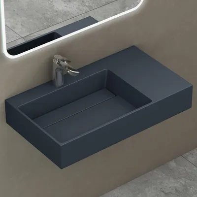 Image de doporro Lavabo Suspendu Gris Noir Mat 75cm Vasque à Poser Lave Mains Rectangulaire de Qualité pour Salle de Bain 75x43x13cm Colossum12-L