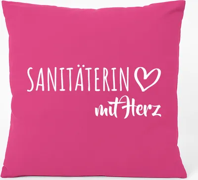 Produktbild von Huuraa Kissen Sanitäterin mit Herz 40x40cm mit Füllung Fuchsia Baumwolle Dekokissen Geschenkidee