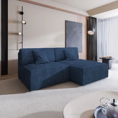 Produktbild von Masseno Ecksofa FIORO P mit Schlaffunktion L-Form, Sofa mit Bettkasten, Wohnzimmersofa, Couch, Soffa, Bettsofa, Couchgarnitur- Blau, POSO 05