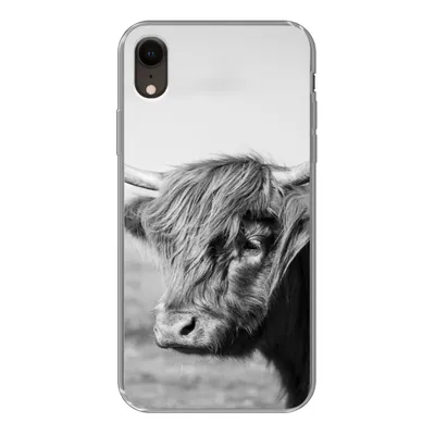Produktbild von MuchoWow® Handyhülle Schutzhülle Hülle für iPhone XR Schottischer Highlander - Tiere - Schwarz - Weiß Silikon Softcase Handy Hülle - Schutzdeckel