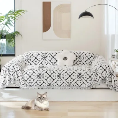 Produktbild von Sofa Überwurfdecke 1/2/3/4 Sitzer, Couch Überwurf Sofabezug Sofaüberwurf Couchdecke Sofaüberwürfe Sofa Bezug Überwurf Sofa Decke, Schwarz 01, Groß-180x260cm