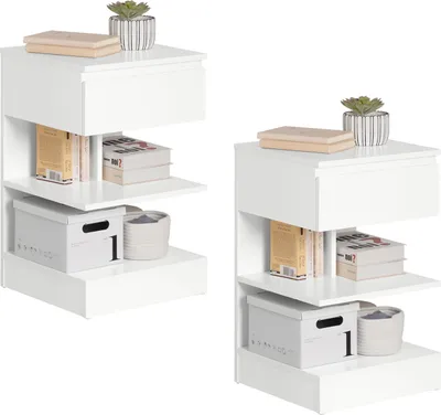 Produktbild von SoBuy 2er Set Nachttisch schmal Nachtschrank mit 1 Schublade und 2 Ablagen Moderner Beistelltisch Aufbewahrungsschrank für das Schlafzimmer FBT49-Wx2