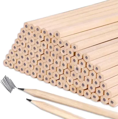 Produktbild von Holzbleistifte, Hb Bleistifte, Bleistifte Set, 100 Stück Sechseckige Holzbleistifte, Golf Bleistift, Unlackiert, für Kinder, Lehrer, Büro, Schulmaterial, Zeichnen, Schreiben, 17.7 * 0.7cm