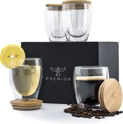 Produktbild von Unyqoos® Doppelwandige Cappuccino-Gläser – 4er-Set (4×350 ml) aus Borosilikatglas, spülmaschinenfest, isolierende Thermogläser