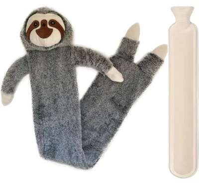 Produktbild von Wärmflasche Lang mit Weichem Bezug 2L Flauschig Faultier Kuscheltier Bettflasche für Kinder und Erwachsene