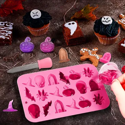 Produktbild von Silikon-Schokoladenform - Silikonbackform Halloween 3D-Silikonform Totenkopf Pralinen Gelee Süßigkeiten - 2 Stück.