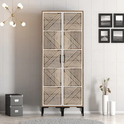 Immagine prodotto di Skye Decor, Kumsal PP - Noce, Bianco, Armadio, Noce, 100% PANNELLI DI PARTICELLE RIVESTITI IN MELAMMINA, 80 x 201,4 x 47,5 cm
