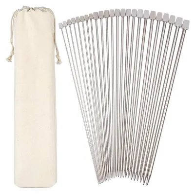 Produktbild von H&S Metall Stricknadeln Set - 11 Paar - Nadelspiel - Einspitzige Nadeln - Stricknadel Set mit Tasche zur Aufbewahrung - Rutschfester Griff - Versch.