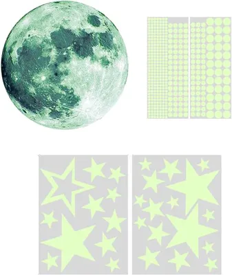 Image de Ensemble de stickers pour murs, 436 pièces, étoiles et lune lumineuses, adhésifs, pour chambres d'enfants