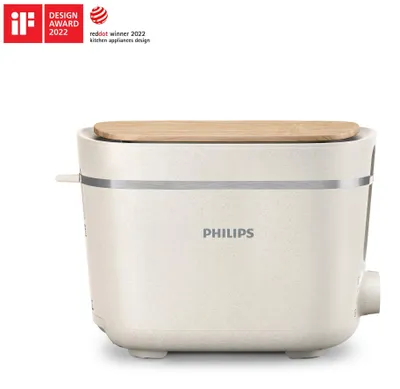 Produktbild von Philips Toaster Eco Conscious Edition, 2 Toastschlitze, Brötchenaufsatz, 8 Stufen, Auftaufunktion, Weiß (HD2640/10)