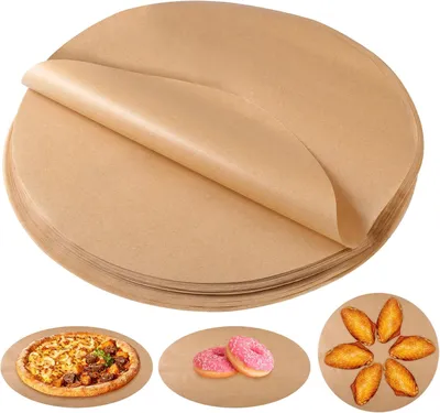 Produktbild von Runde Backpapier 30 cm, 100 Stück, Hitzebeständig, Antihaftbeschichtung, für Heißluftfritteuse und Ofen