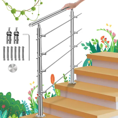 Zdjęcie produktu dla Balustrada schodowa ze stali nierdzewnej 80-180cm poręcz wewnętrzna i zewnętrzna balustrada balkonowa z pochyleniem pierścienia kulowego - L. 100cm 4 krzyżulce