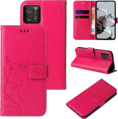 Produktbild von Handyhülle für Xiaomi 13T / 13T Pro Floral Blumen Schmetterling Flip Cover Hülle Case Klapphülle Handytasche Farbe: Pink