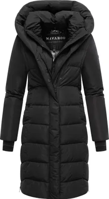 Produktbild von Navahoo Damen Wintermantel langer Steppmantel Jacke Parka mit Kapuze Laubzauber Schwarz Gr. 42 - XL