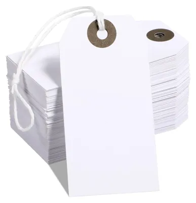 Productafbeelding van Prijskaartjes met touwtje 100 stuks - Kraftpapier hangetiketten 7 x 3,5 cm - Wit