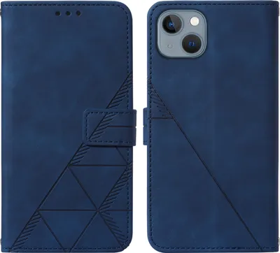 Image de Etui en cuir pour iPhone 15 Plus avec embossage, porte-cartes et support bleu