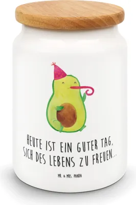 Produktbild von Mr. & Mrs. Panda Teedose Avocado Feier - Weiß - Geschenk, Geburtstag, Party, Aromadose, Keksdose, Veggie, Gute Laune, zuckerdose, behälter, Kaffeedose, Fete