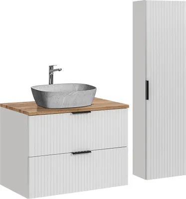 Produktbild von Waschtisch und Hängesäule 80.6cm Adriel mit 2 Schubladen, Weiß