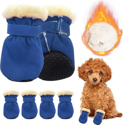 Produktbild von 4 Stück Hundeschuhe Pfotenschutz Wasserdicht, Anti Rutsch Hundesocken, Hundeschuhe Winter, Weicher Verstellbarer (Blau,S)