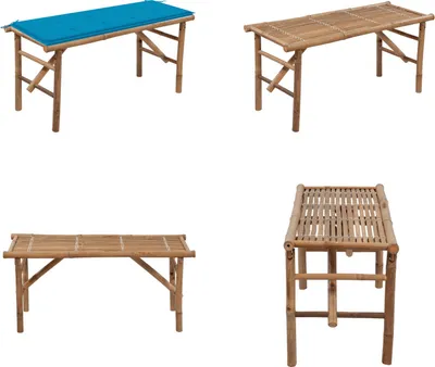 Immagine prodotto di vidaXL Panca da giardino pieghevole con cuscino 118 cm in bambù - Panca da giardino - Panca da giardino - Panca da patio - Panche da patio