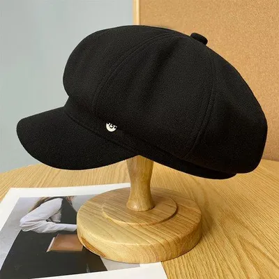 Produktbild von Frauen Wollmütze Achthöckige Chauffeusemütze Retro Baret Wintermütze