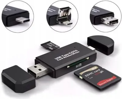 Image de Lecteur de carte SD - 5 en 1 - USB 3.0 - USB-C - Micro USB - OTG - SD et microSD TF - Plug and Play - Noir