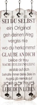 Produktbild von Melko Garderobe 100cm + 6 Kleiderhaken Holz Paneel - Sei du selbst