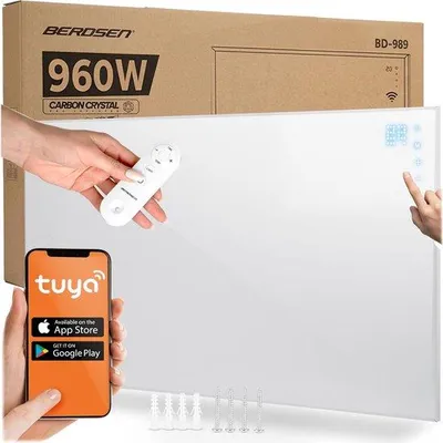 Obrázek produktu pro Infračervené topení – topný panel – inteligentní vytápění prostoru – ovládání pomocí aplikace – 960 W – bílá barva